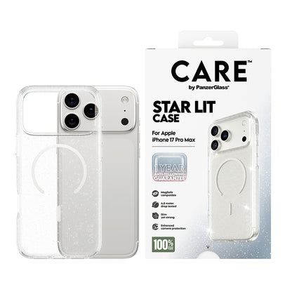 MagSafe-deksel for Apple iPhone 17 Pro Max, PanzerGlass, Care Urban Explorer Star Lit, Transparent Hvit