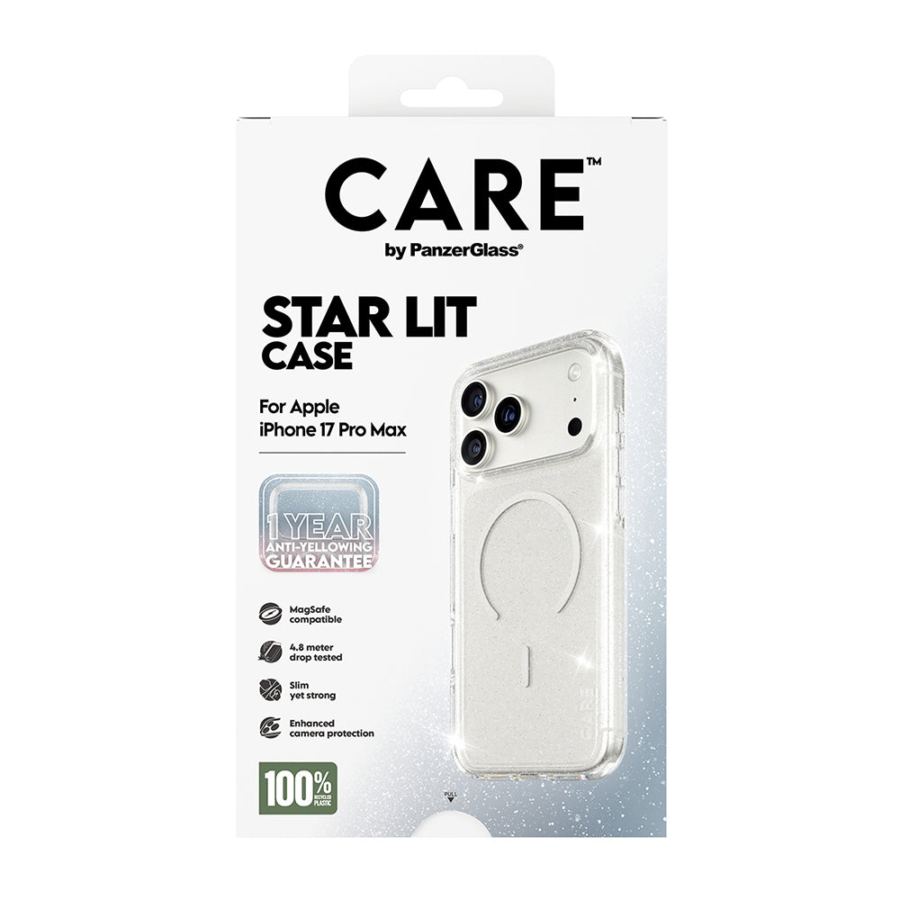 MagSafe-deksel for Apple iPhone 17 Pro Max, PanzerGlass, Care Urban Explorer Star Lit, Transparent Hvit