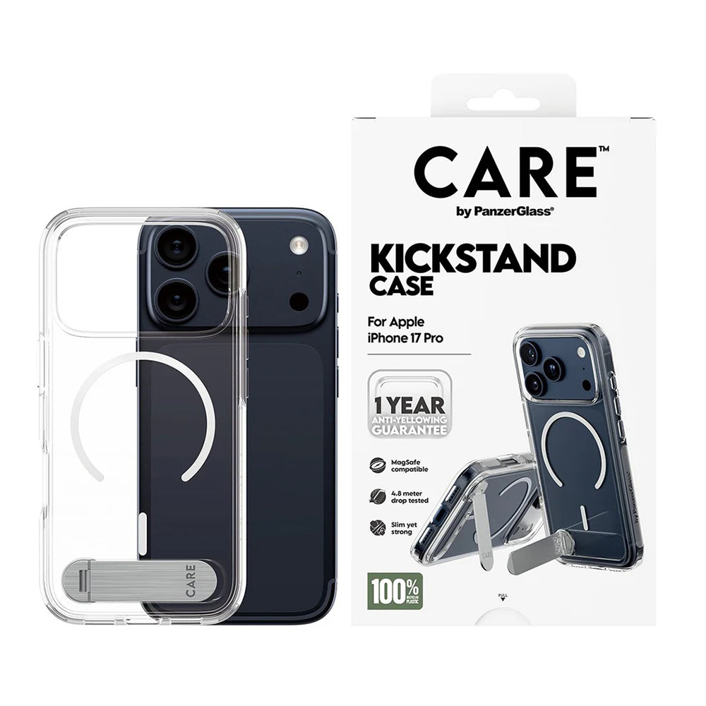 MagSafe-deksel for Apple iPhone 17 Pro, PanzerGlass, Care Feature Kickstand, Gjennomsiktig