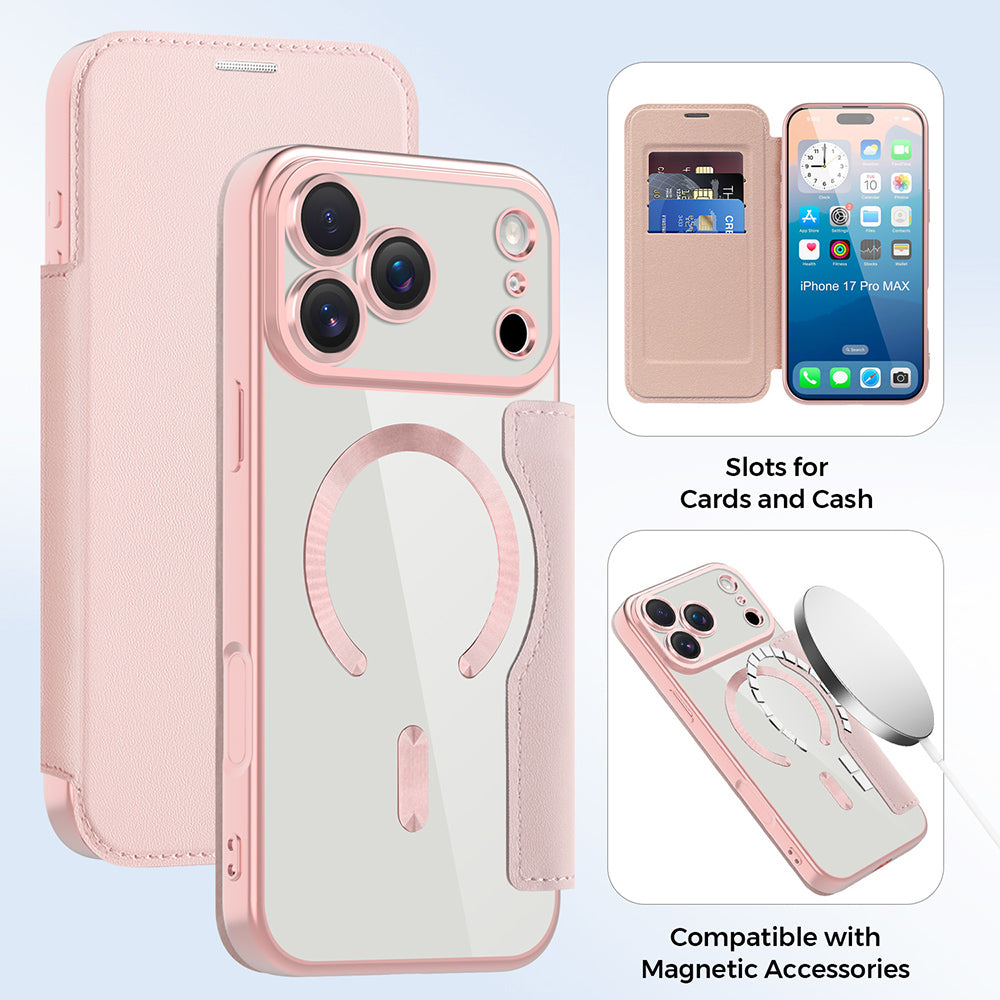 MagSafe-deksel for Apple iPhone 17 Pro, Techsuit, SmartMag Book, Rosa