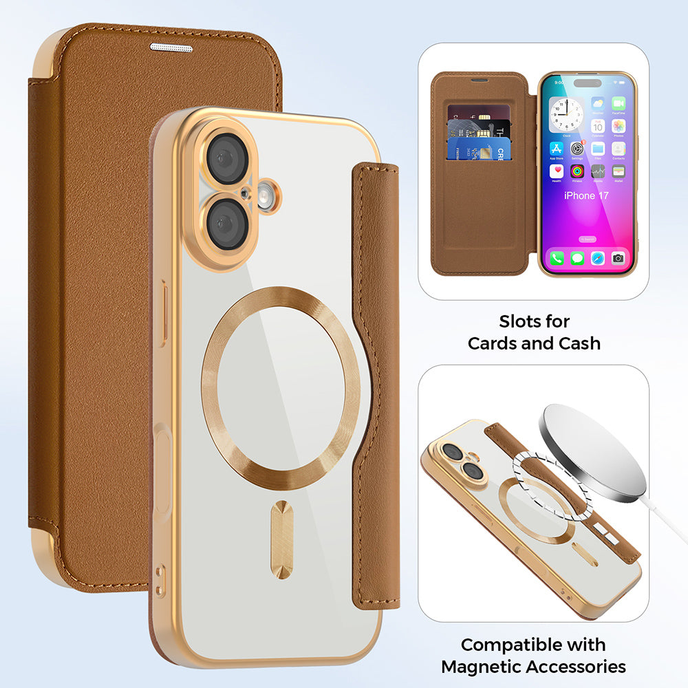 MagSafe-deksel for Apple iPhone 17, Techsuit, SmartMag Book, Brun