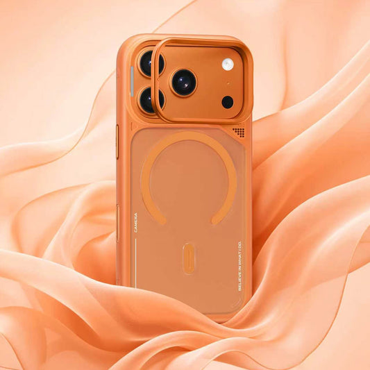 MagSafe-deksel til Apple iPhone 18 Pro / 17 Pro, Blueo, varmeavledende stativ, satengoransje