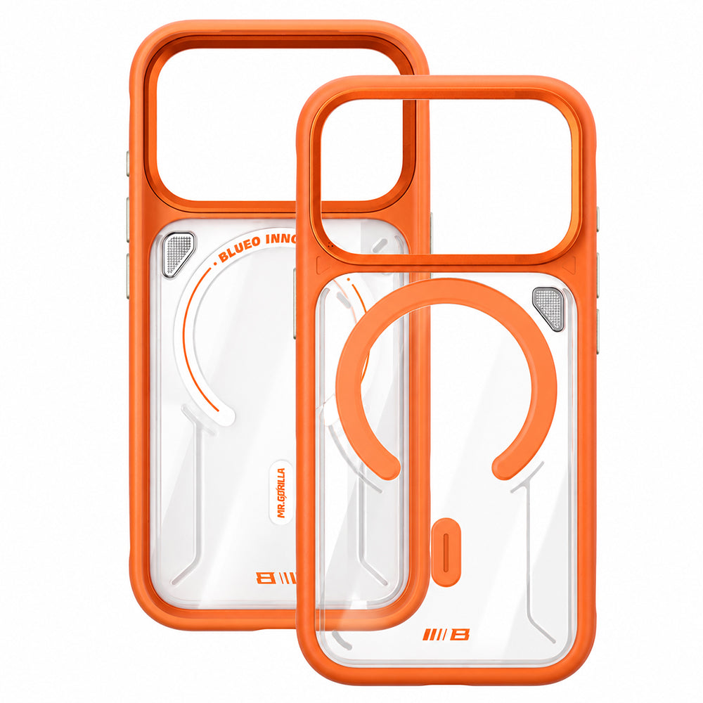 MagSafe-deksel til Apple iPhone 18 Pro / 17 Pro, Blueo, varmeavledende stativ, satengoransje transparent