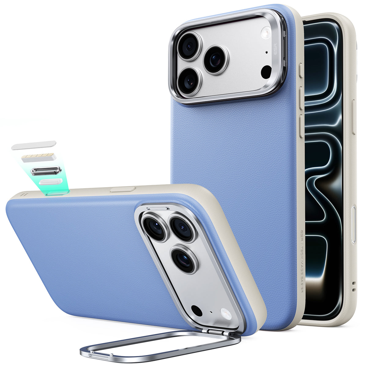 MagSafe-deksel for Apple iPhone 18 Pro / 17 Pro, ESR, Atelier med støtte, blå