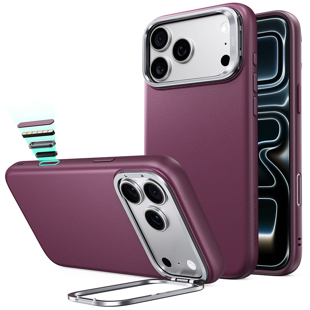 MagSafe-deksel for Apple iPhone 18 Pro / 17 Pro, ESR, Atelier med støtte, Mørk rød satinert