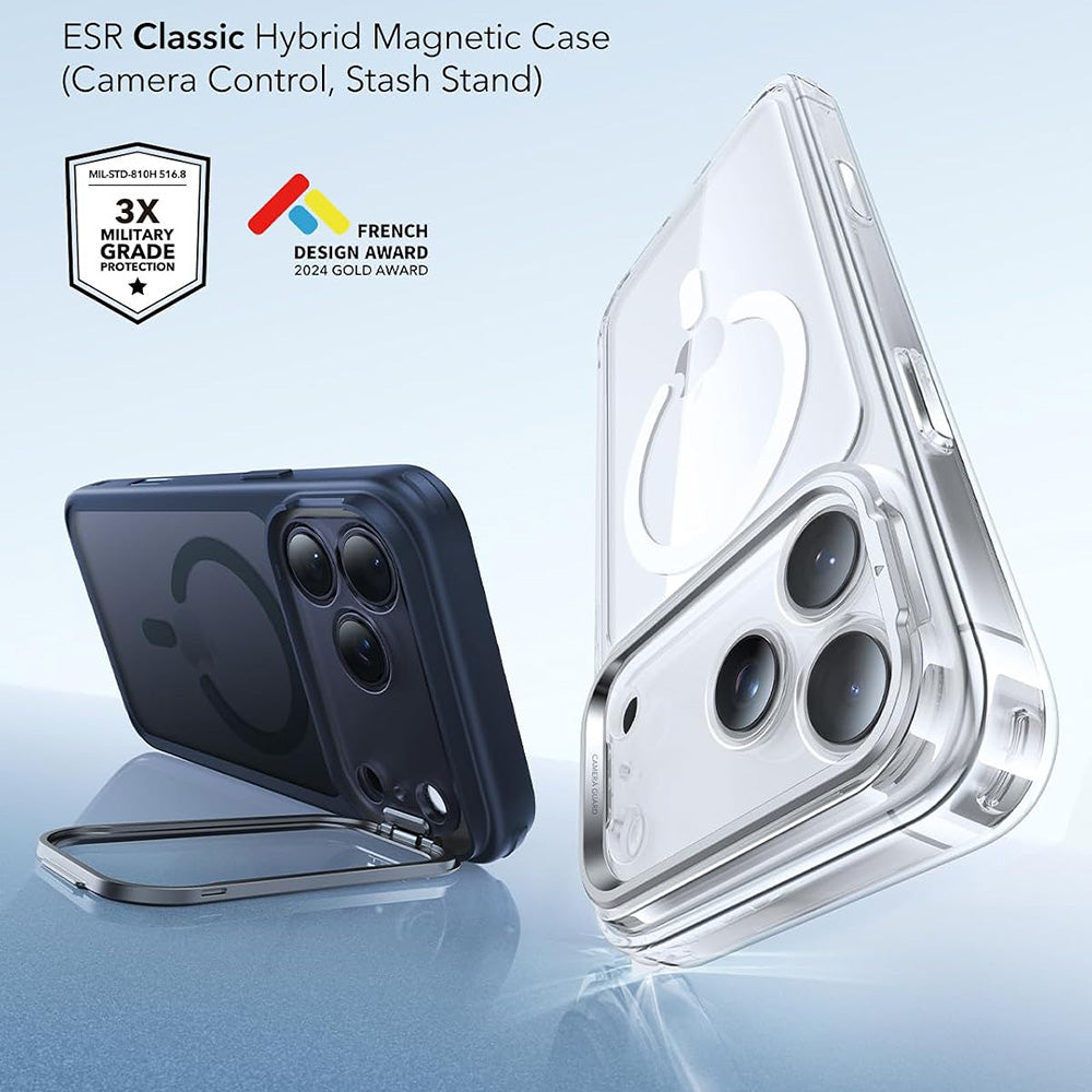 MagSafe-deksel for Apple iPhone 18 Pro / 17 Pro, ESR, Classic Hybrid Kickstand, Satinblå