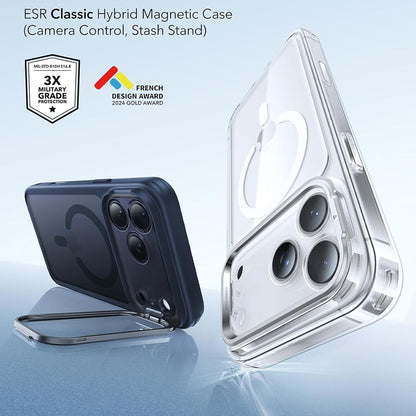 MagSafe-deksel for Apple iPhone 18 Pro / 17 Pro, ESR, Classic Hybrid Kickstand, Satinblå