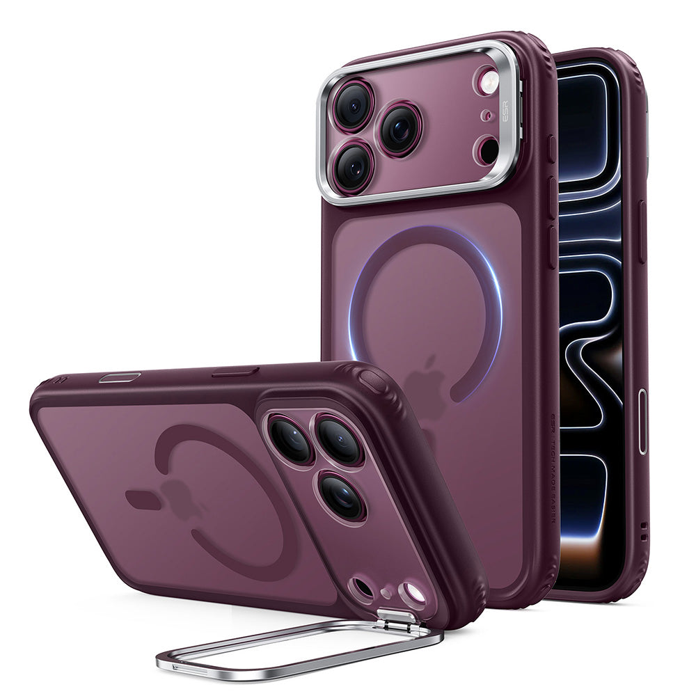 MagSafe-deksel for Apple iPhone 18 Pro / 17 Pro, ESR, Classic Hybrid Kickstand, Mørk Rød Satinert