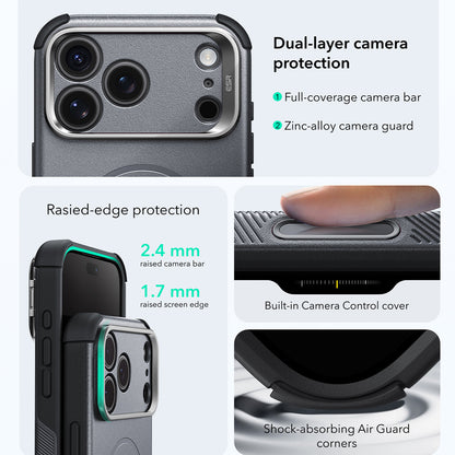 MagSafe-deksel for Apple iPhone 18 Pro / 17 Pro, ESR, Cyber Armor Kickstand, Grå