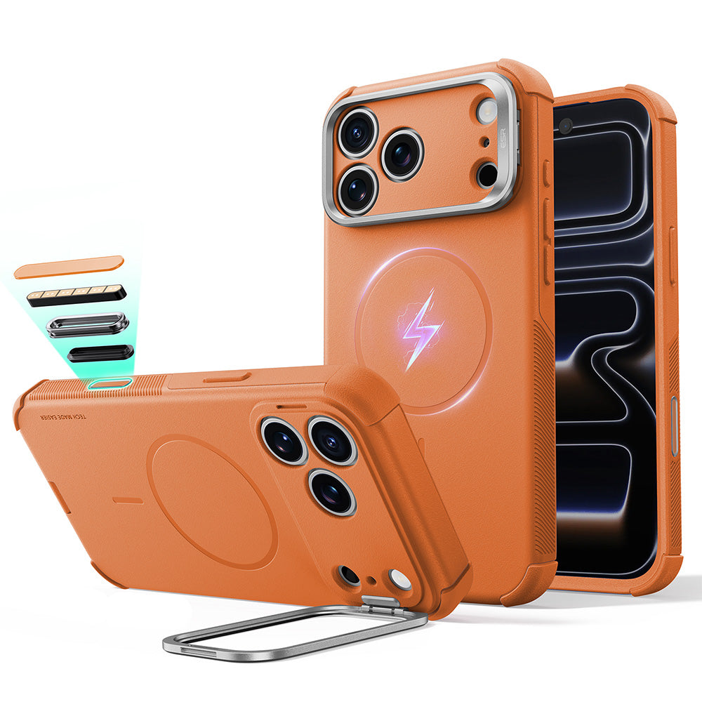 MagSafe-deksel for Apple iPhone 18 Pro / 17 Pro, ESR, Cyber Armor Kickstand, Oransje