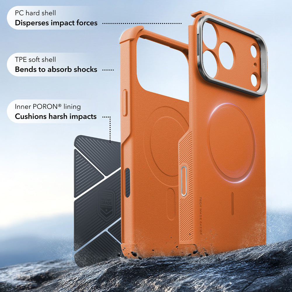 MagSafe-deksel for Apple iPhone 18 Pro / 17 Pro, ESR, Cyber Armor Kickstand, Oransje
