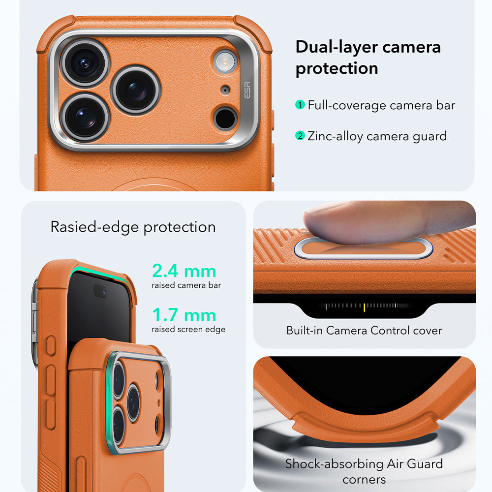 MagSafe-deksel for Apple iPhone 18 Pro / 17 Pro, ESR, Cyber Armor Kickstand, Oransje