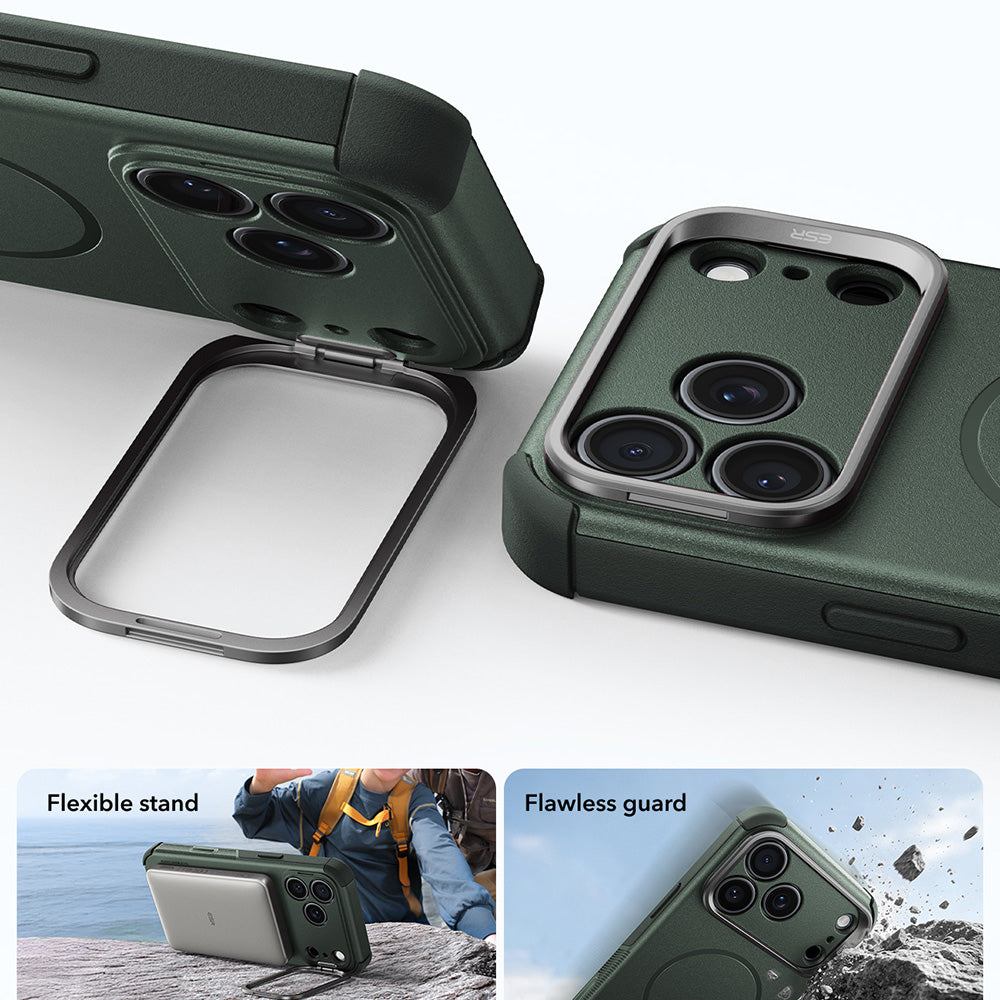 MagSafe-deksel for Apple iPhone 18 Pro / 17 Pro, ESR, Cyber Armor Kickstand, Grønn