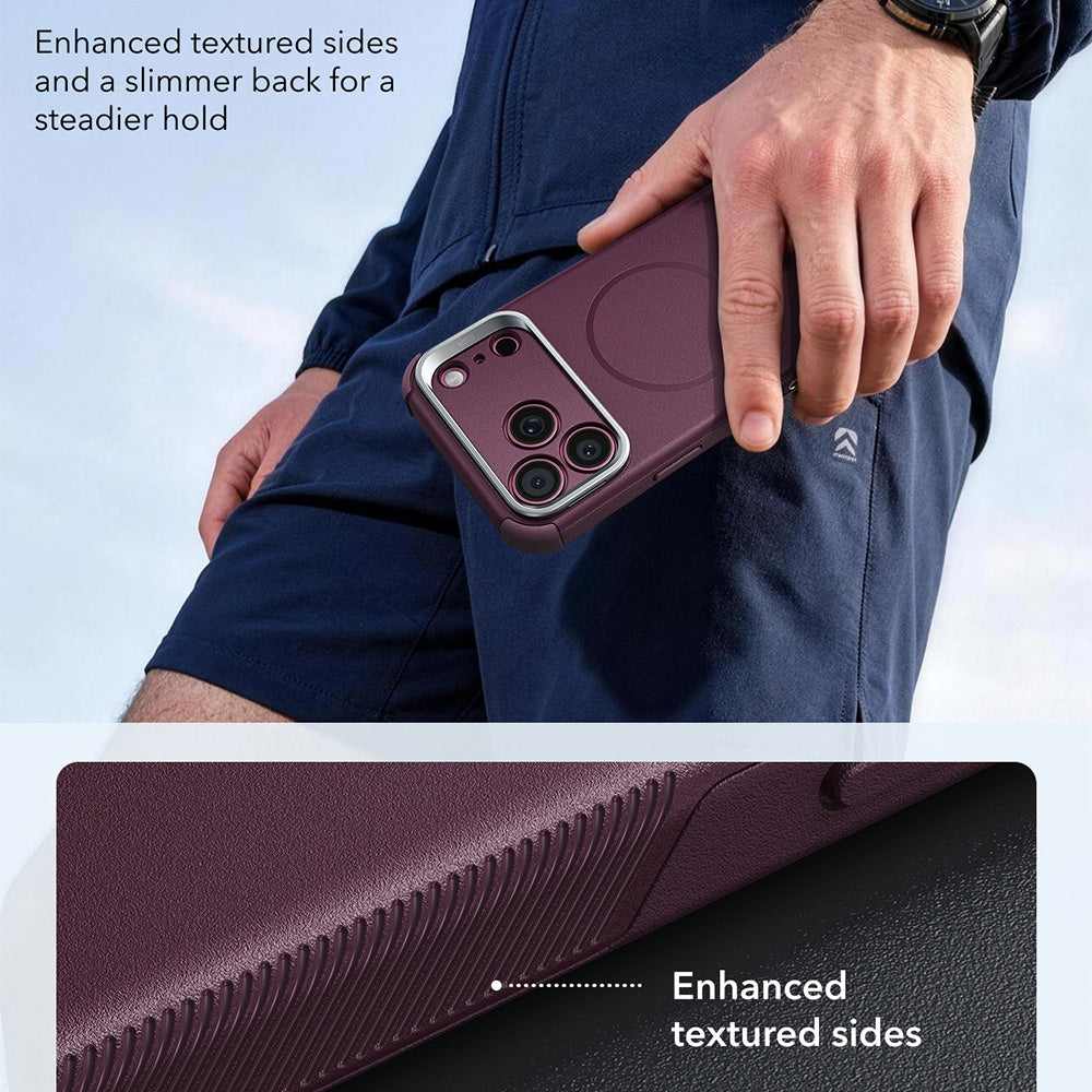 MagSafe-deksel for Apple iPhone 18 Pro / 17 Pro, ESR, Cyber Armor Kickstand, Mørk Rød Satinert