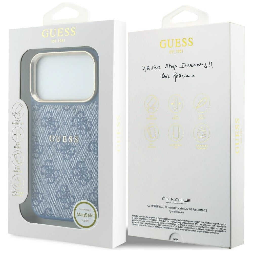 MagSafe-deksel for Apple iPhone 18 Pro / 17 Pro, Guess, 4G Embossed Classic, Blå