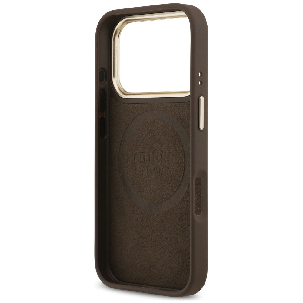 MagSafe-deksel til Apple iPhone 18 Pro / 17 Pro, Guess, 4G Logo Plate, brun
