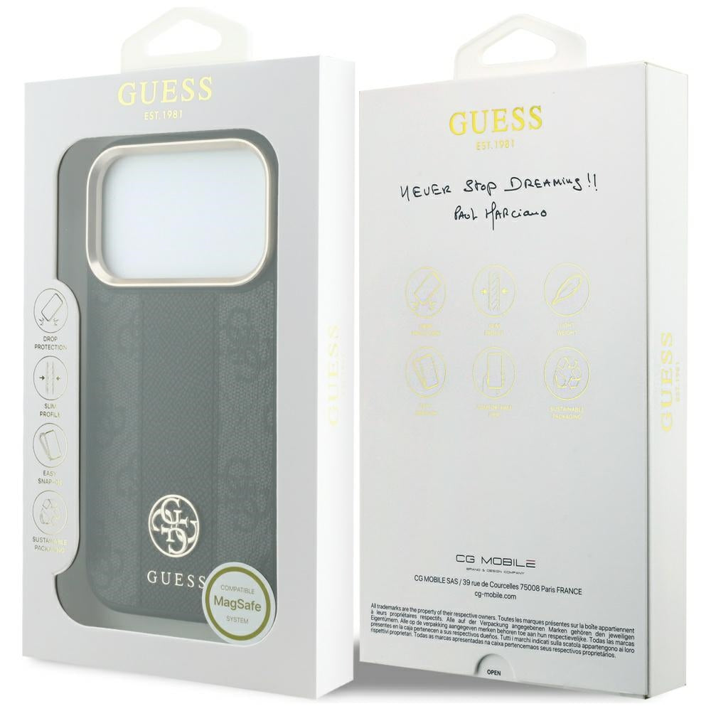 MagSafe-deksel for Apple iPhone 18 Pro / 17 Pro, Guess, 4G Stripe Round Classic Logo, svart