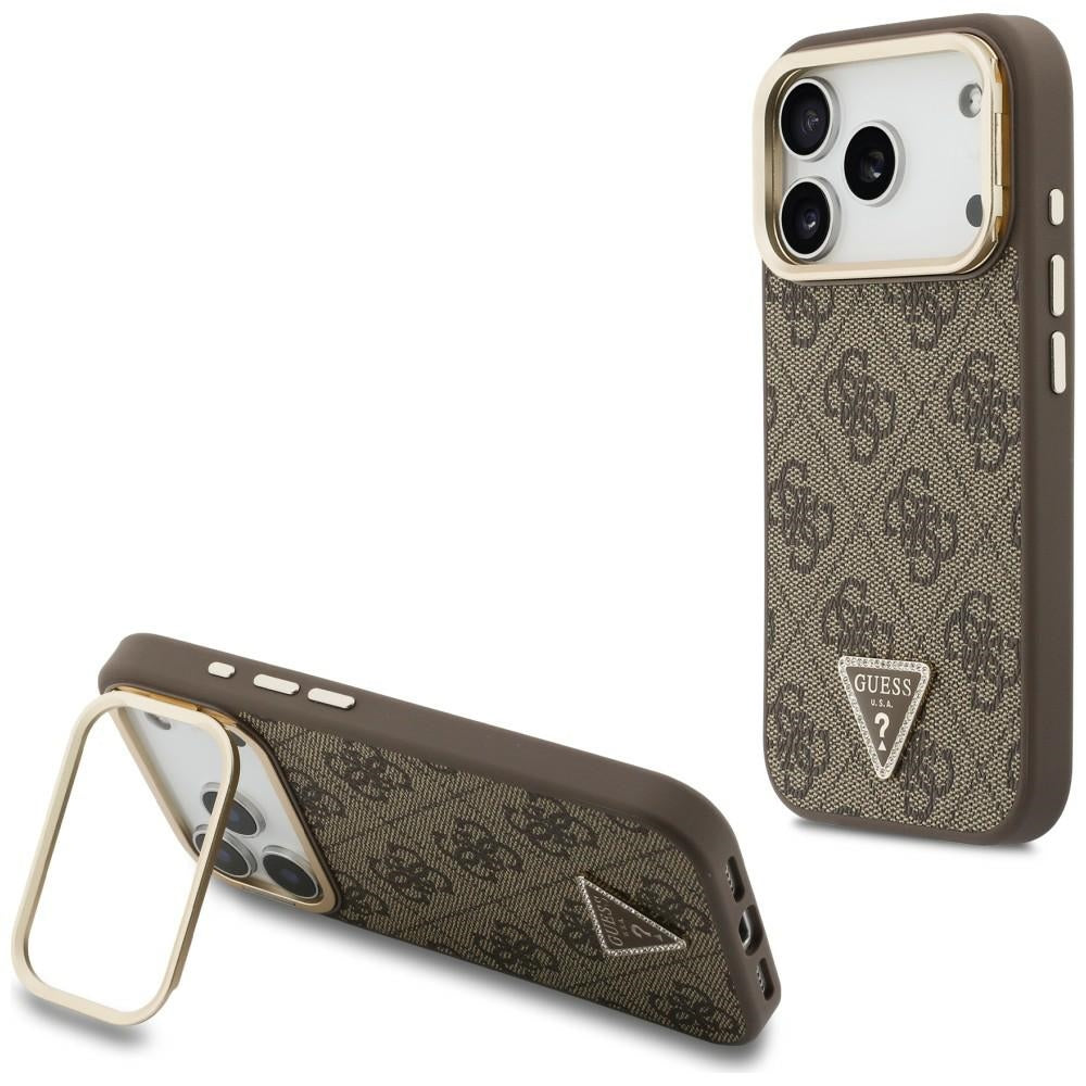 MagSafe-deksel til Apple iPhone 18 Pro / 17 Pro, Guess, 4G Triangle Logo & kamerastativ, brun