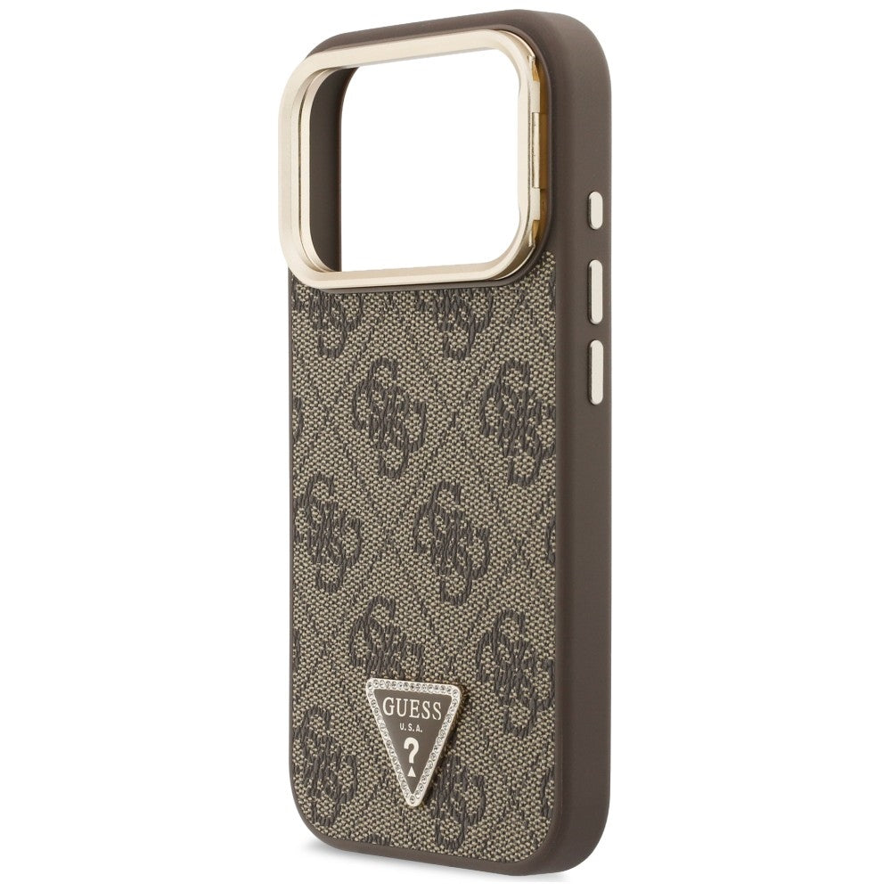 MagSafe-deksel til Apple iPhone 18 Pro / 17 Pro, Guess, 4G Triangle Logo & kamerastativ, brun