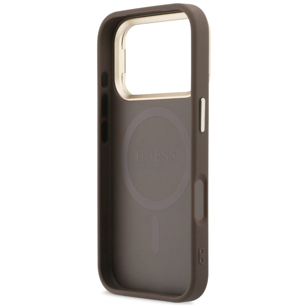 MagSafe-deksel til Apple iPhone 18 Pro / 17 Pro, Guess, 4G Triangle Logo & kamerastativ, brun