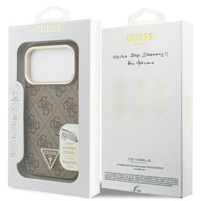 MagSafe-deksel til Apple iPhone 18 Pro / 17 Pro, Guess, 4G Triangle Logo & kamerastativ, brun
