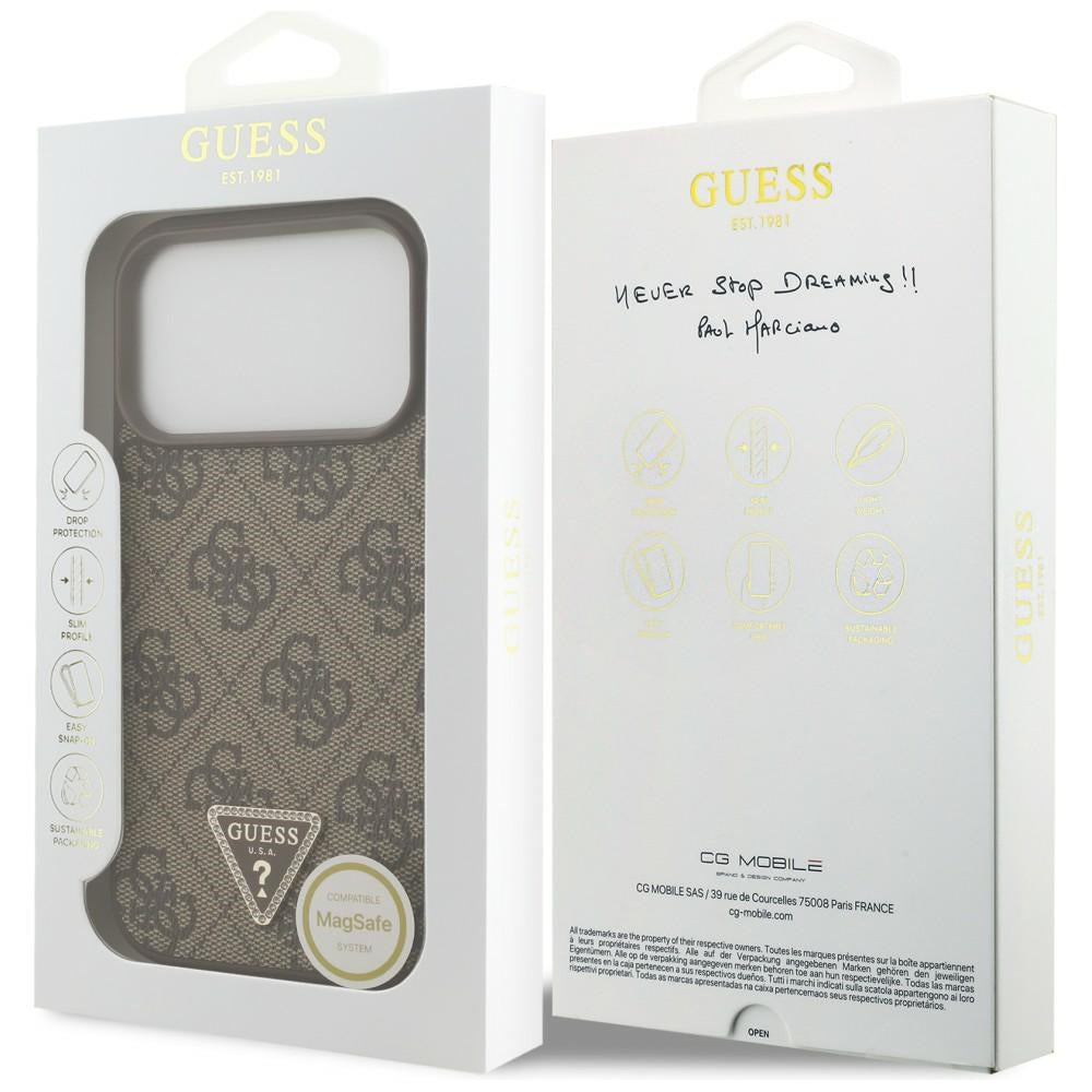 MagSafe-deksel for Apple iPhone 18 Pro / 17 Pro, Guess, 4G Triangle Strass, Brun