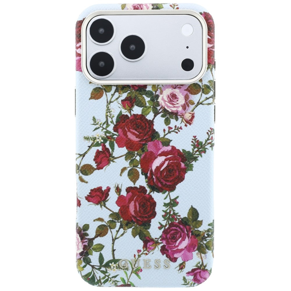 MagSafe-deksel til Apple iPhone 18 Pro / 17 Pro, Guess, Blossom Roses Print, blå