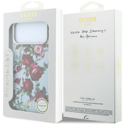 MagSafe-deksel til Apple iPhone 18 Pro / 17 Pro, Guess, Blossom Roses Print, blå