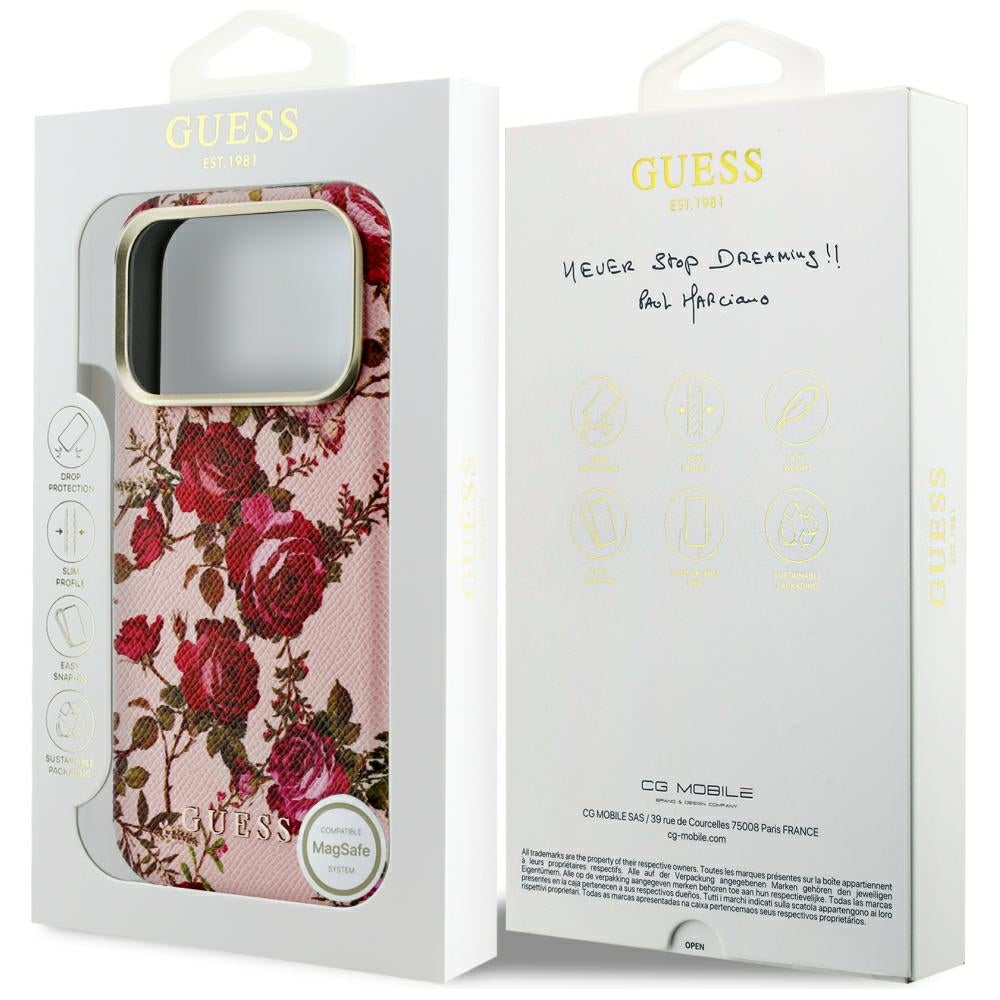 MagSafe-deksel til Apple iPhone 18 Pro / 17 Pro, Guess, Blossom Roses Print, rosa