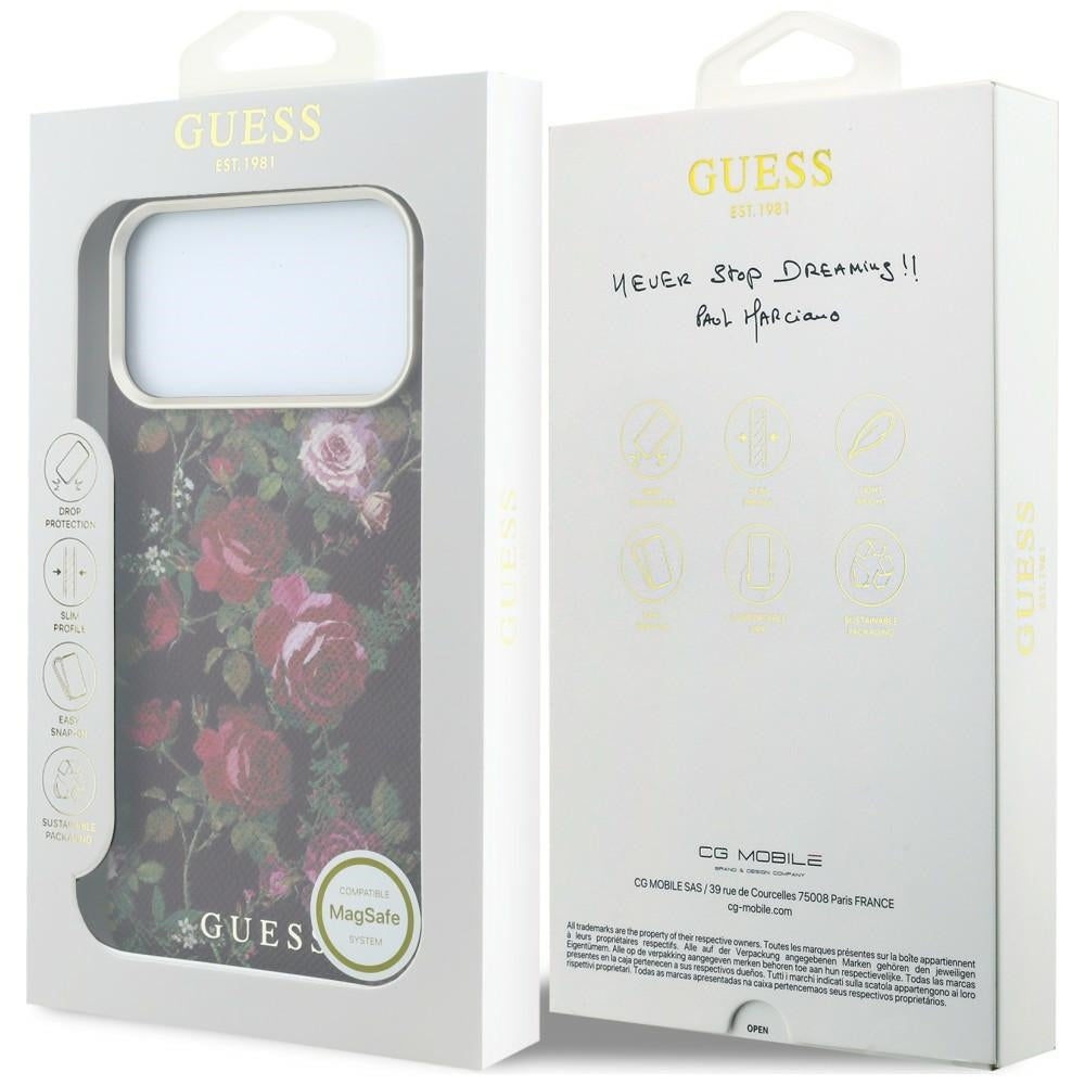MagSafe-deksel til Apple iPhone 18 Pro / 17 Pro, Guess, Blossom Roses Print, burgunderrød