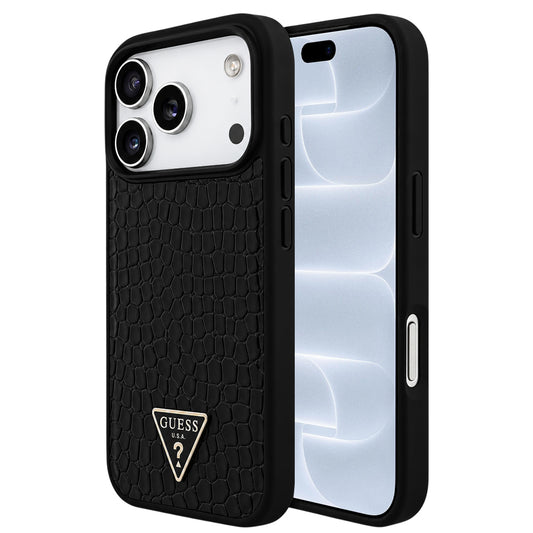 MagSafe-deksel til Apple iPhone 18 Pro / 17 Pro, Guess, Croco Triangle Logo, svart