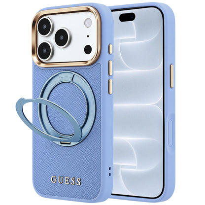 MagSafe-deksel til Apple iPhone 18 Pro / 17 Pro, Guess Grained Ring Stand 360 Classic, blå