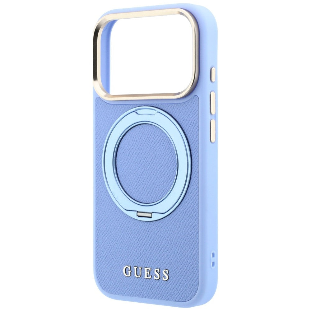 MagSafe-deksel til Apple iPhone 18 Pro / 17 Pro, Guess Grained Ring Stand 360 Classic, blå