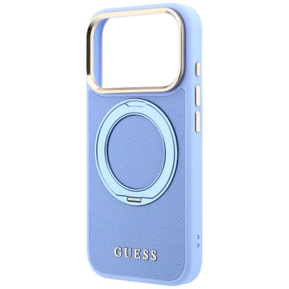 MagSafe-deksel til Apple iPhone 18 Pro / 17 Pro, Guess Grained Ring Stand 360 Classic, blå