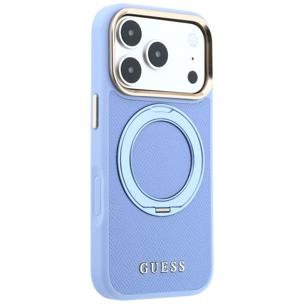MagSafe-deksel til Apple iPhone 18 Pro / 17 Pro, Guess Grained Ring Stand 360 Classic, blå