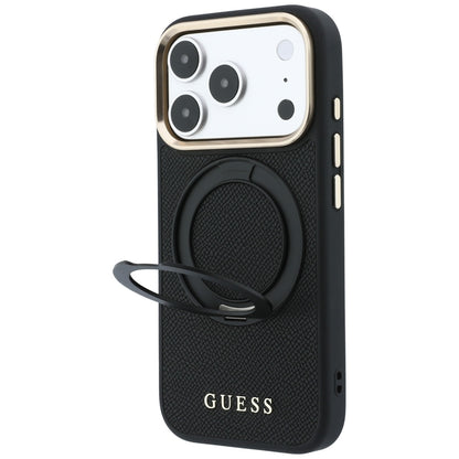 MagSafe-deksel til Apple iPhone 18 Pro / 17 Pro, Guess Grained Ring Stand 360 Classic, svart