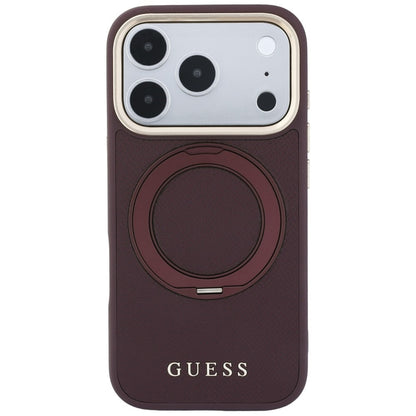 MagSafe-deksel til Apple iPhone 18 Pro / 17 Pro, Guess Grained Ring Stand 360 Classic, vinrød