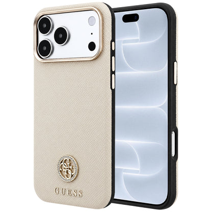 MagSafe-deksel for Apple iPhone 18 Pro / 17 Pro, Guess, Kornet Rund Strass-logo, Beige