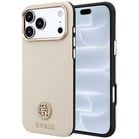 MagSafe-deksel for Apple iPhone 18 Pro / 17 Pro, Guess, Kornet Rund Strass-logo, Beige