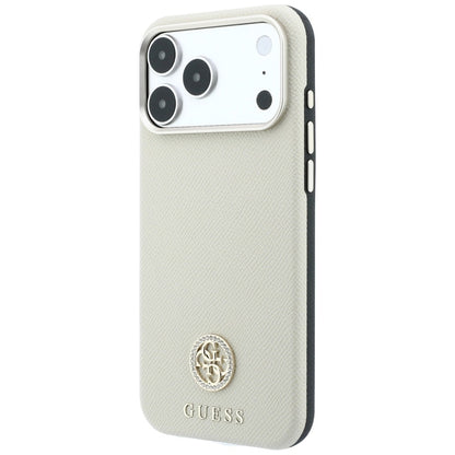 MagSafe-deksel for Apple iPhone 18 Pro / 17 Pro, Guess, Kornet Rund Strass-logo, Beige