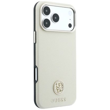 MagSafe-deksel for Apple iPhone 18 Pro / 17 Pro, Guess, Kornet Rund Strass-logo, Beige