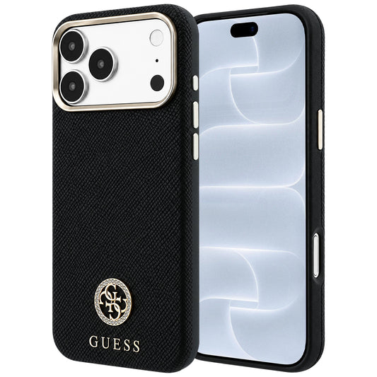 MagSafe-deksel for Apple iPhone 18 Pro / 17 Pro, Guess, Kornet Rund Strass-logo, Svart