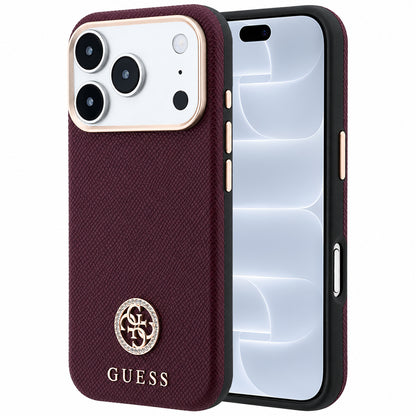 MagSafe-deksel for Apple iPhone 18 Pro / 17 Pro, Guess, Kornet Rund Strass-logo, Burgunder