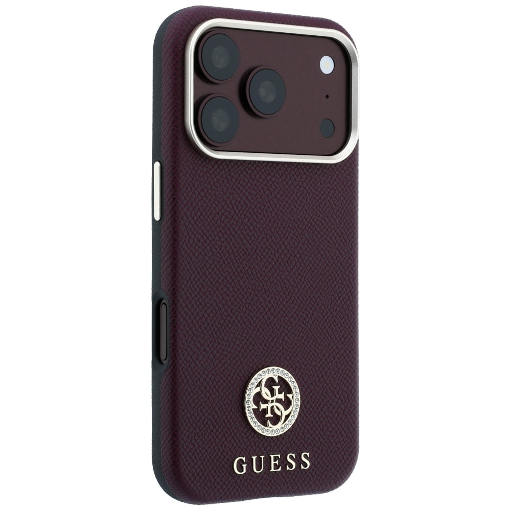 MagSafe-deksel for Apple iPhone 18 Pro / 17 Pro, Guess, Kornet Rund Strass-logo, Burgunder