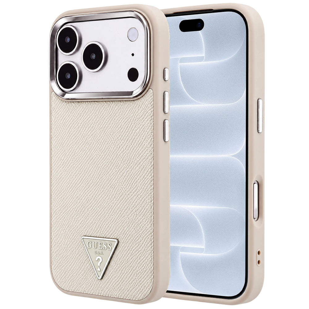 MagSafe-deksel for Apple iPhone 18 Pro / 17 Pro, Guess, Kornet trekantlogo, Beige