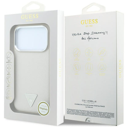 MagSafe-deksel for Apple iPhone 18 Pro / 17 Pro, Guess, Kornet trekantlogo, Beige