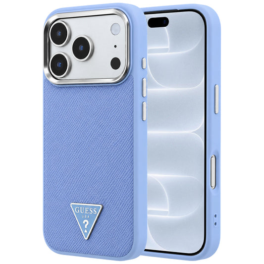 MagSafe-deksel for Apple iPhone 18 Pro / 17 Pro, Guess, Grained Triangle Logo, Bleu