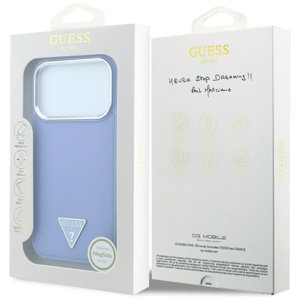 MagSafe-deksel for Apple iPhone 18 Pro / 17 Pro, Guess, Grained Triangle Logo, Bleu