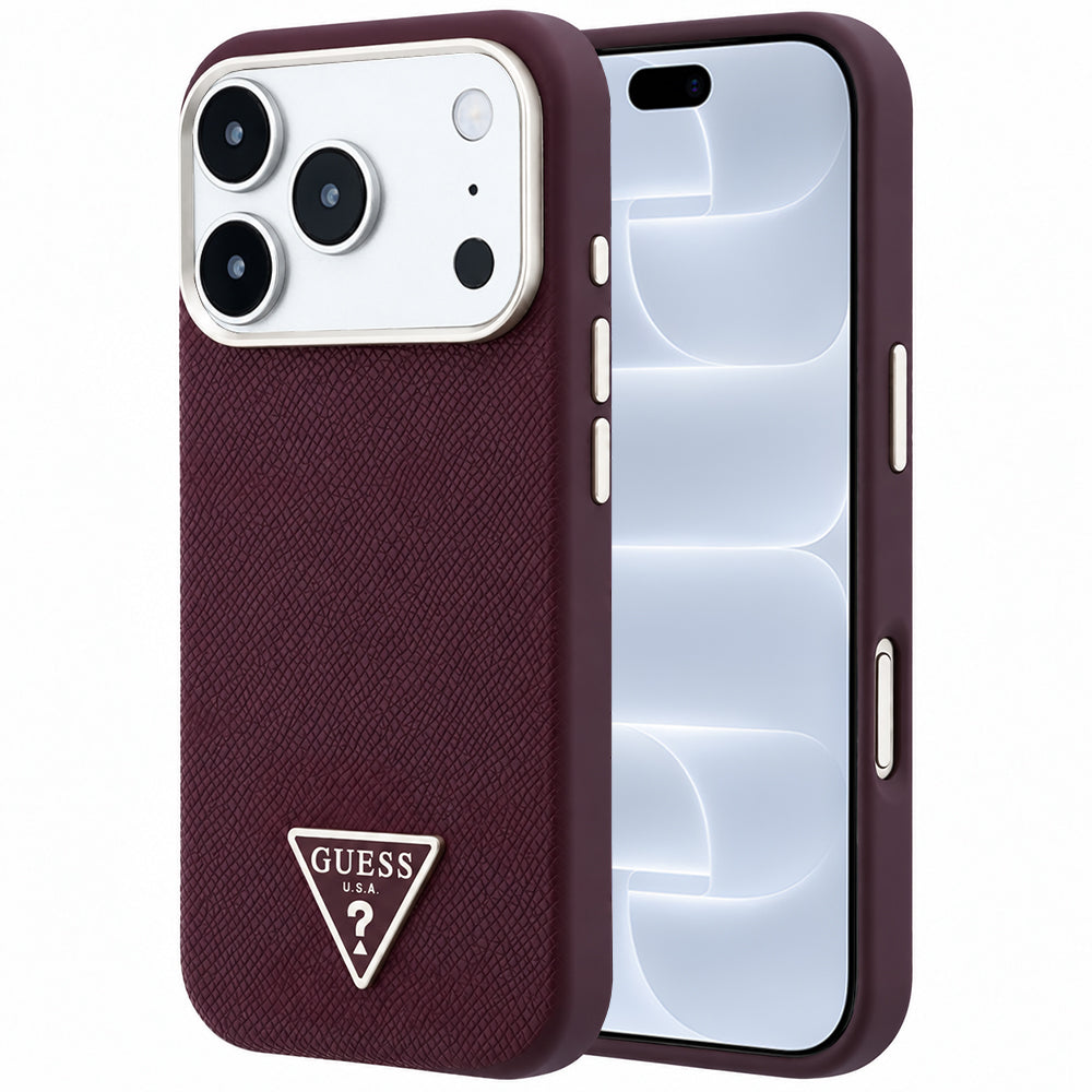MagSafe-deksel for Apple iPhone 18 Pro / 17 Pro, Guess, Kornet trekantlogo, Burgunder