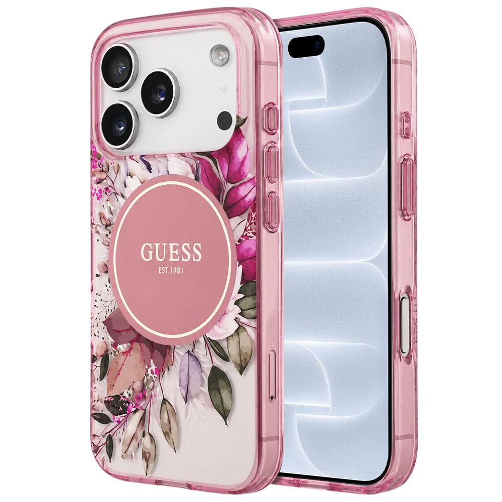 MagSafe-deksel til Apple iPhone 18 Pro / 17 Pro, Guess, IML Flower & Tonal Circle, rosa
